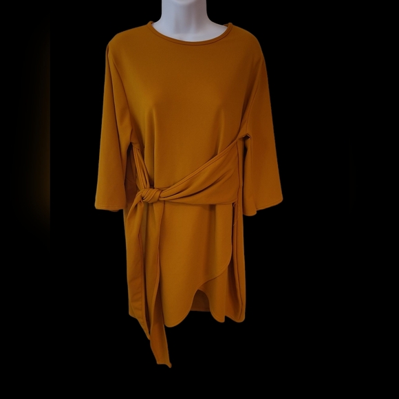 Boohoo Dresses & Skirts - Boohoo Women's Kimono Sleeve Tie Waist Faux Wrap Dress Mustard Yellow Size 16